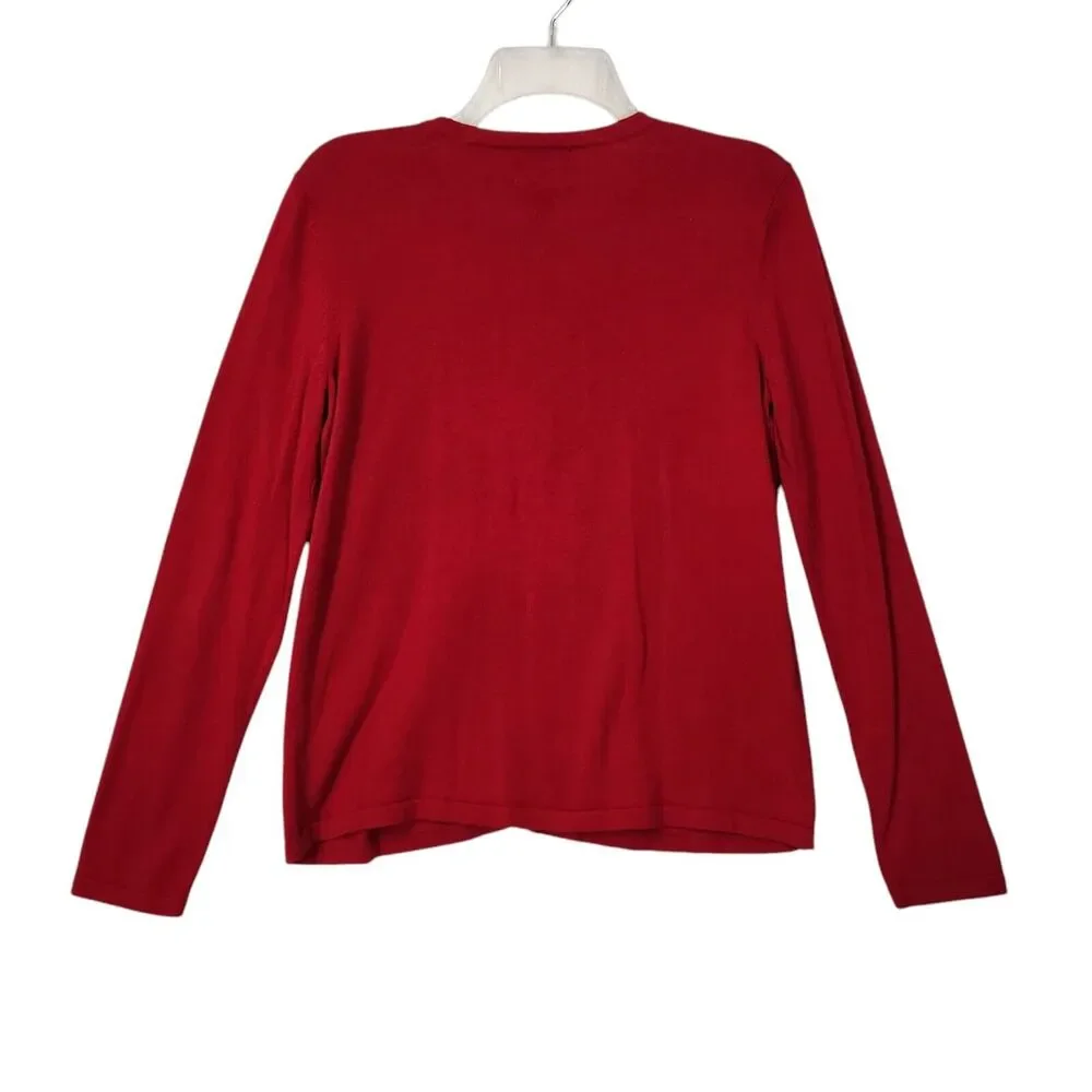 VTG 9Os CHRISTMAS SWEATER CARDIGAN RED BUTTON UP BEADED FANCY 100% COTTON SMALL